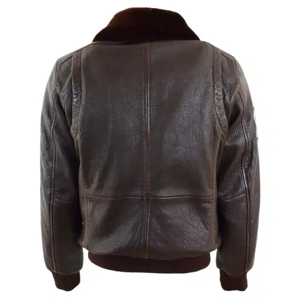 Back view of Men's Real Leather Bomber G-1 Bomber Jacket Airforce Badges FINCH Brown