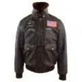 Front view of Men's Real Leather Bomber G-1 Bomber Jacket Airforce Badges FINCH Brown