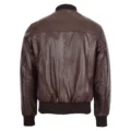 Back view of Men's Slim Fit MA1 Leather Bomber Jacket Ryan Brown