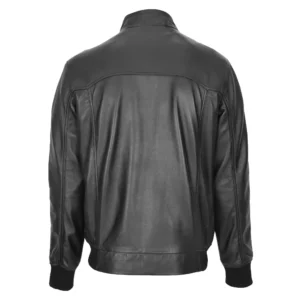 Back view of Mens Real Leather Bomber Jacket Raglan Shoulder Francis Black