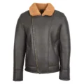 Front view of Mens Cross Zip Aviator Pilot Jacket Blen Brown Ginger