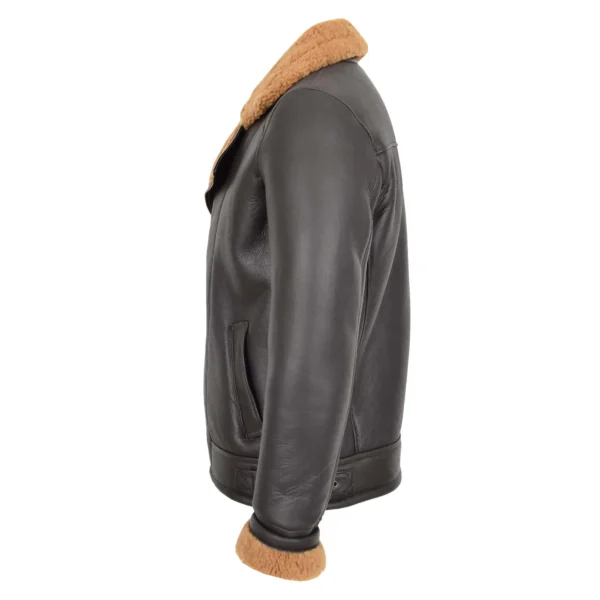 Angled view of Mens Cross Zip Aviator Pilot Jacket Blen Brown Ginger