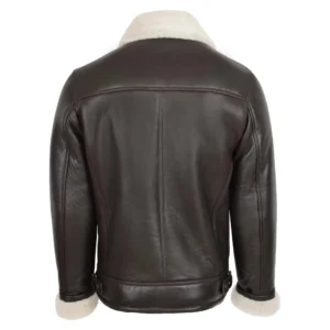 Rear view of Men's Cross Zip Aviator Pilot Jacket Blen Brown White