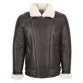 Front side view of Men's Cross Zip Aviator Pilot Jacket Blen Brown White