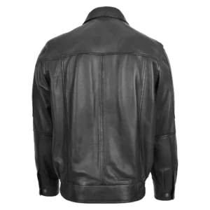 Back view of Men's Classic Bomber Leather Jacket Classic Style Jim Black