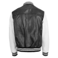 Back view of Men's Leather College Boy Varsity Jacket Garry Black White