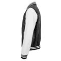 Angled view of Men's Leather College Boy Varsity Jacket Garry Black White