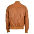 Back view of Men's Slim Fit MA1 Leather Bomber Jacket Ryan Tan