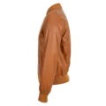 Angled view of Men's Slim Fit MA1 Leather Bomber Jacket Ryan Tan