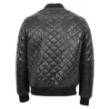 Back view of Mens Leather Quilted Bomber Jacket Black