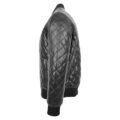 Angled view of Mens Leather Quilted Bomber Jacket Black