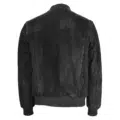 Back view of Men's Suede Bomber Varsity Jacket Reg Black