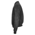 Angled view of Men's Suede Bomber Varsity Jacket Trevor Black