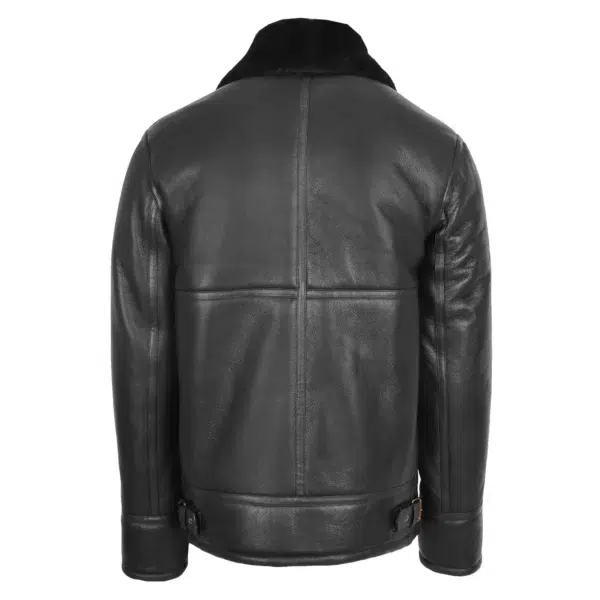 Back view of Men's Top Gun Style Sheepskin Jacket Oscar Black