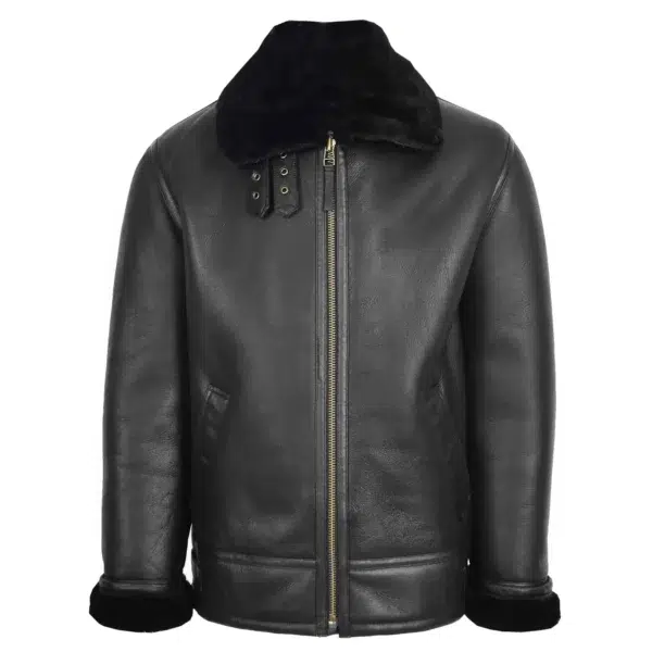 Front view of Men's Top Gun Style Sheepskin Jacket Oscar Black