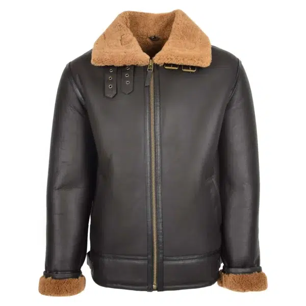 Front view of Men's Top Gun Style Sheepskin Jacket Oscar Brown Ginger