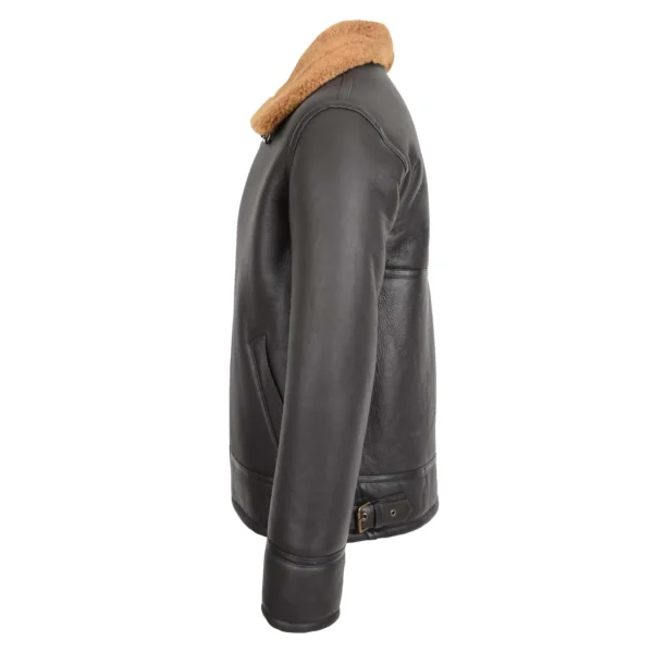 Angled view of Men's Top Gun Style Sheepskin Jacket Oscar Brown Ginger