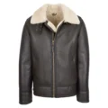 Mens Top Gun Style Sheepskin Jacket Oscar Brown White