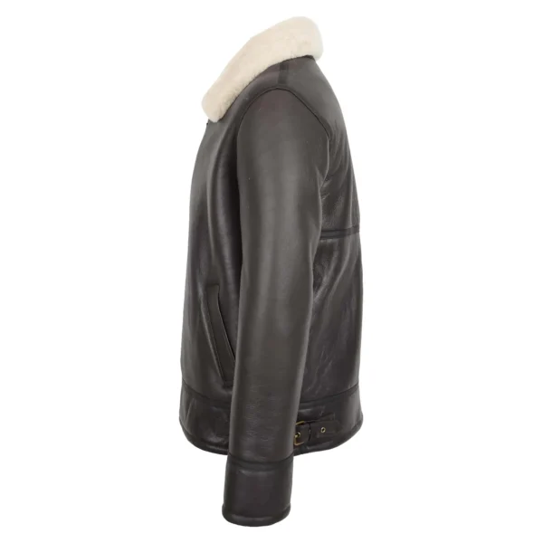 Angled view of Men's Top Gun Style Sheepskin Jacket Oscar Brown White