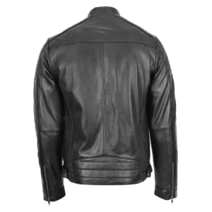 Men's Leather Cafe Racer Biker Jacket Ron Black rear view