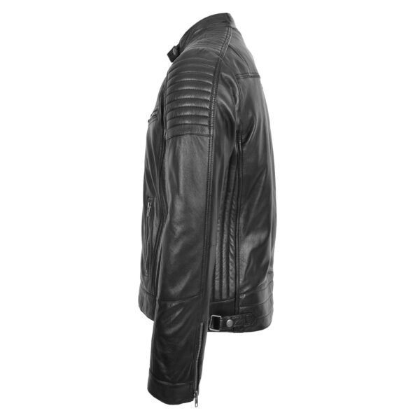 Men's Leather Cafe Racer Biker Jacket Ron Black lateral view