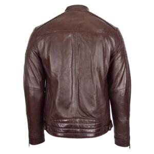 Men's Leather Cafe Racer Biker Jacket Ron Brown rear side