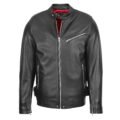 Men's Leather Cafe Racer Casual Biker Jacket Gerard Black front side with zip opened a bit