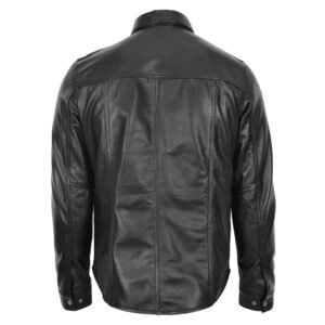 Men's Leather Shirt Classic Trucker Style Oliver Black rear view