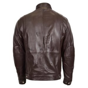 Men's Standing Collar Leather Jacket Tony Brown rear view