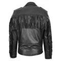 Men's Biker Brando Leather Jacket with Fringes Black rear view