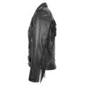 Men's Biker Brando Leather Jacket with Fringes Black lateral view