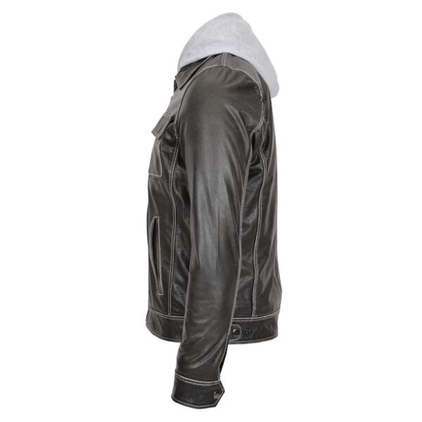 Men's Leather Detachable Hoodie Work Jacket Cypher Grey lateral view