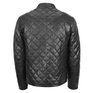 Men's Leather Quilted Anorak Style Jacket Jeff Black rear view