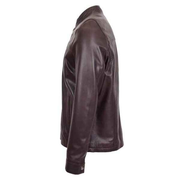 Men's Leather Standing Collar Jacket Paul Brown lateral view on a white background