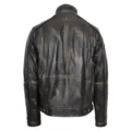 Men's Leather Urban Biker Style Jacket Hugo Rub Off rear side view with white background