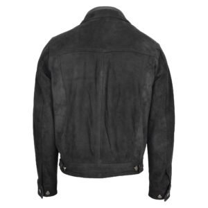 Men's Real Suede Trucker Harrington Jacket Daryl Black rear side view