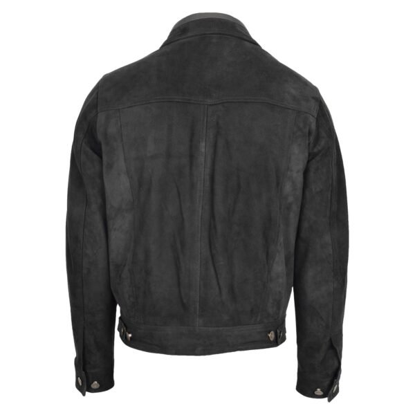 Men's Real Suede Trucker Harrington Jacket Daryl Black rear side view