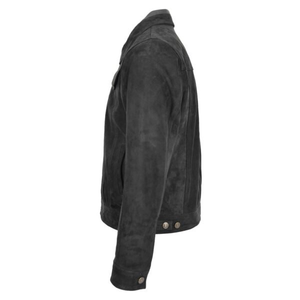 Men's Real Suede Trucker Harrington Jacket Daryl Black lateral view