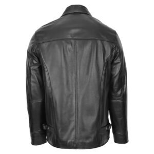 Men's Soft Leather Plain Zip Box Casual Jacket Frank Black rear side view