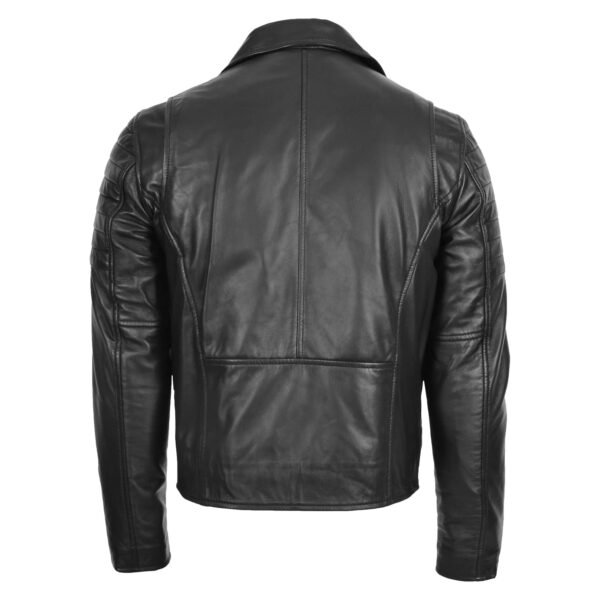 Men's Dual Cross Zip Leather Biker Jacket Black rear view