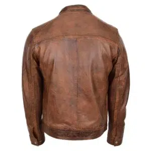 Men's Biker Soft Casual Leather Jacket Tan rear view