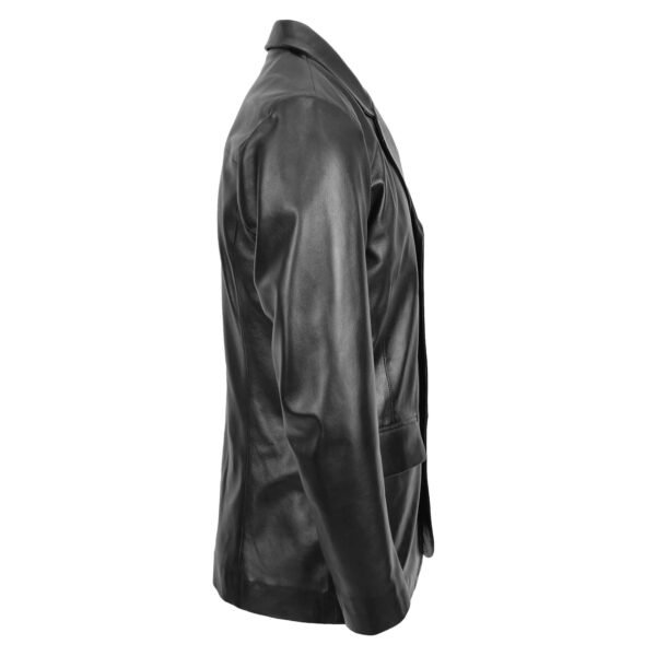 Angled view of Men's Classic Three Button Soft Leather Blazer David Black