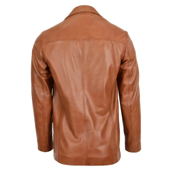 Back view of Men's Classic Three Button Soft Leather Blazer David Tan