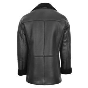 Back view of Men's Double Breasted Sheepskin Jacket Theo Black