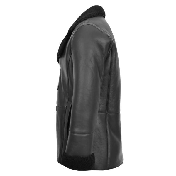 Angled view of Men's Double Breasted Sheepskin Jacket Theo Black