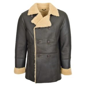 Mens Double Breasted Sheepskin Jacket Theo Brown