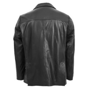 Back view of Men's Leather Blazer Two Button Jacket Zavi Black