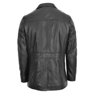 Back view of Men's Classic Leather Reefer Jacket Thrill Black