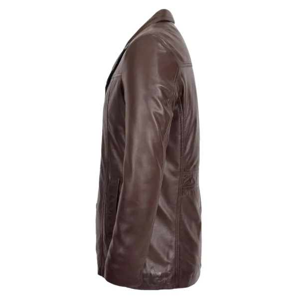 Angled view of Men's Classic Leather Reefer Jacket Thrill Brown