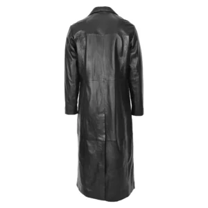 Back view of Men's Full Length Leather Blazer Style Coat Freddie Black